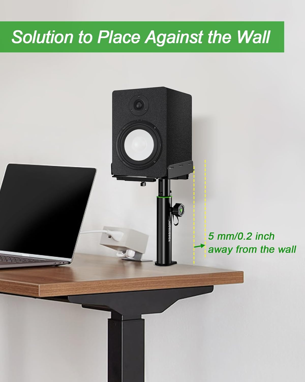 Set of 2 Dual Side Clamping Studio Monitor Stands Desktop Clamp Speaker Stands Height Adjustable Against The Wall Extendable Top Plate Mounted by Screws