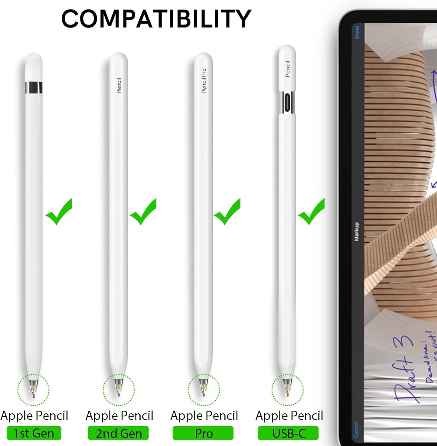 Delidigi 4 Packs Replacement Tips Compatible with Apple Pencil Pro/2nd Generation/1st Gen/USB-C, Metal Body Precise Control Pen Like iPencil Tips Nibs