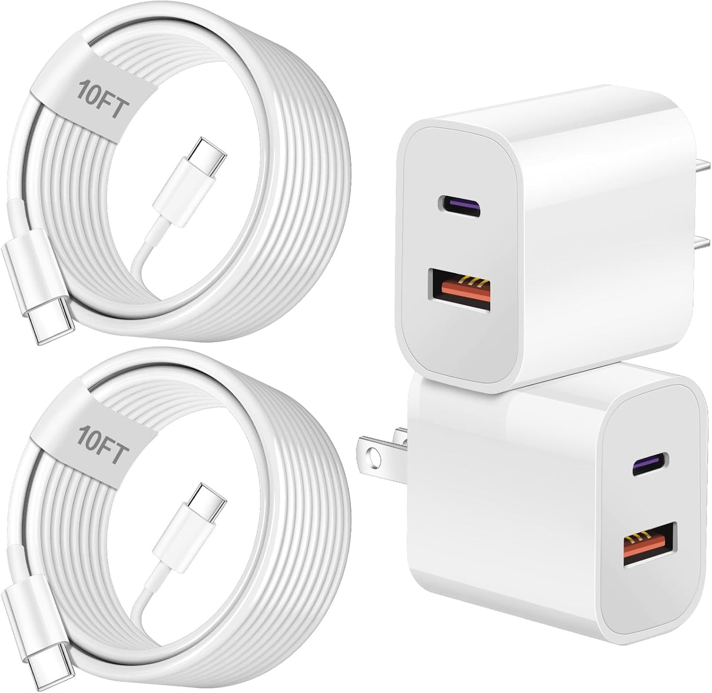 Dual Port A/C Charger for iPhone 16 15,Double A/C iPhone 16 15 Charger Fast Charging Block,2Pack Quick USB C Wall Chargers Adapter,10FT USB C Cable for iPhone 16/16 ProMax/16e/15 Plus/15 Pro,iPad Pro