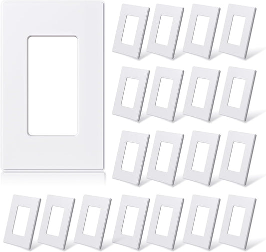 ELEGRP Matte White 1-Gang Screwless Decorative Wall Plates, Standard Size Unbreakable Thermoplastic Faceplate Cover for Decorator Receptacle Outlet Switch, UL Listed (20 Pack)
