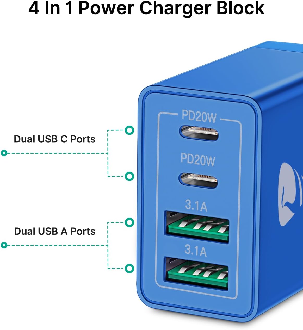 [2-Pack] USB C Wall Charger, 40W Fast USB C Charger Block, 4-Port PD + QC Wall Plug Multiport Type C Charging Block for iPhone 16 15 14 13 12 11 Pro Max XR XS 8 7, Tablets, Cellphones Cube