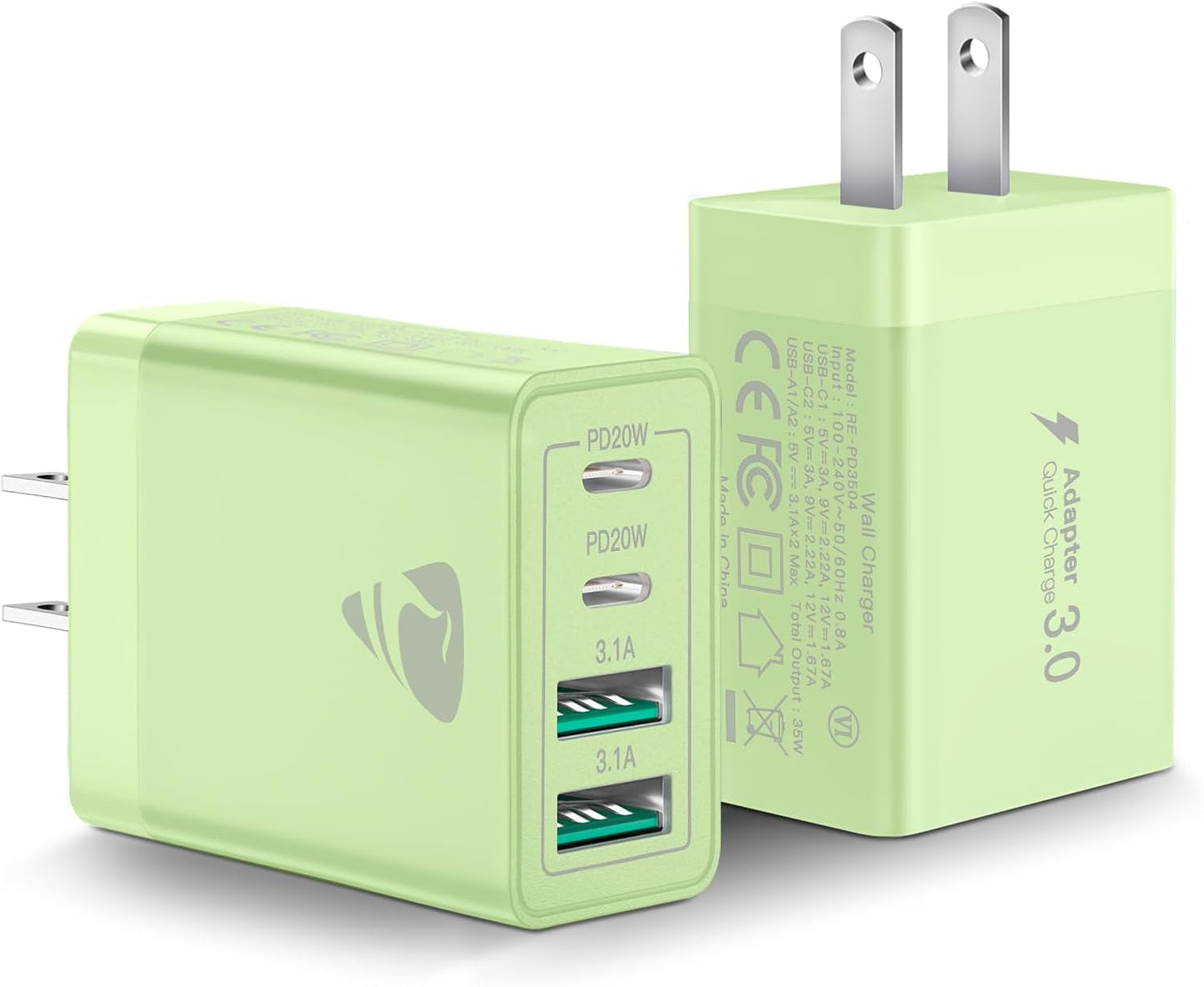 USB C Wall Charger 2-Pack, 40W 4-Port USB C Charger Block PD Power Delivery Fast Type C Charging Block Plug for iPhone 16/15/14/13/12/11/Pro Max, XS/XR/X, iPad, Samsung, Android Phones Charger Cube