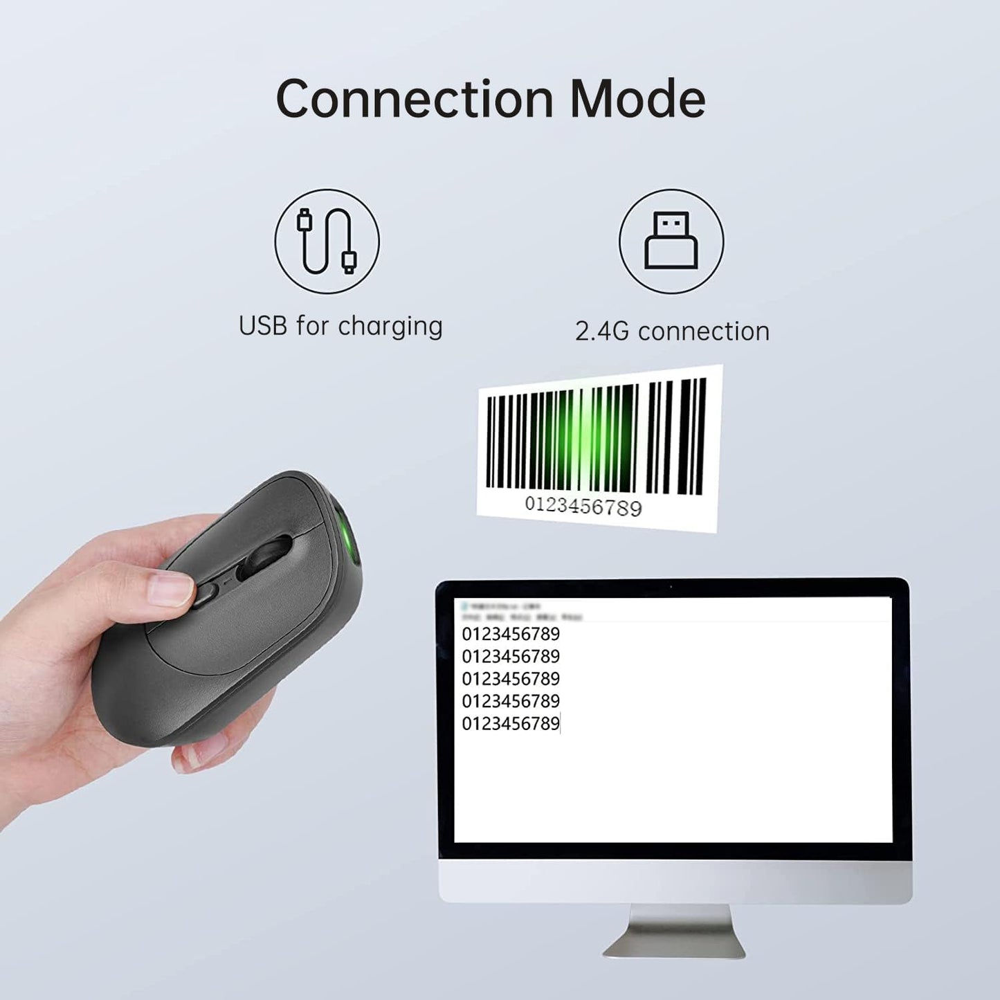 New Wireless Mouse Barcode Scanner, 2-in-1 Design 2D Handheld Barcode Scanner with Wireless Mouse Functions for POS System,Store,Supermarket, Warehouse.(Black)