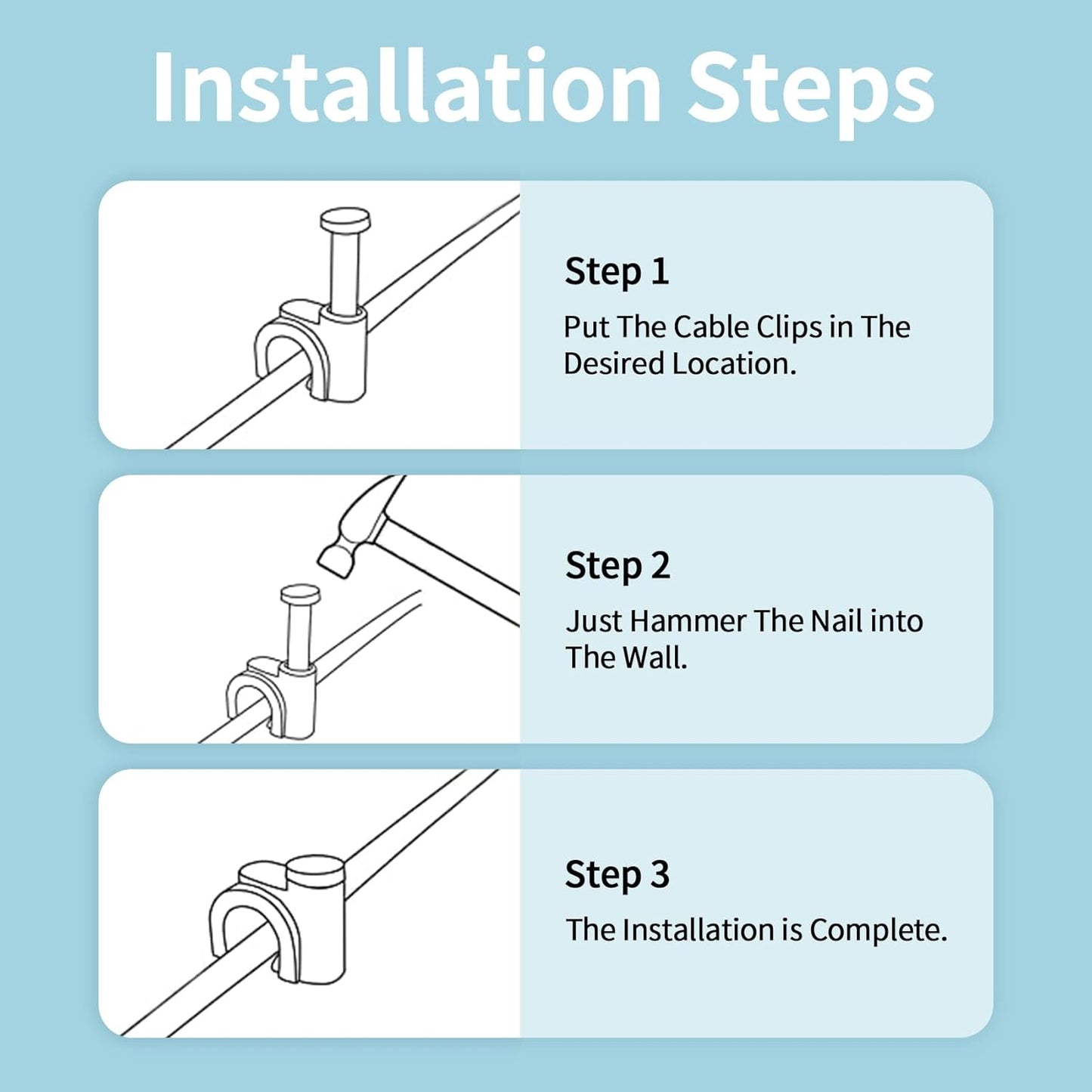 Cable Clips, 400 Pcs, 4mm 6mm 8mm 10mm, Wire Wall Clips with Steel Nails, Cable Management Organizer Clips, Cable Tacks Coax Holder Clips, RG6 RG59 CAT6 RJ45 Cable Cord Clips, Black