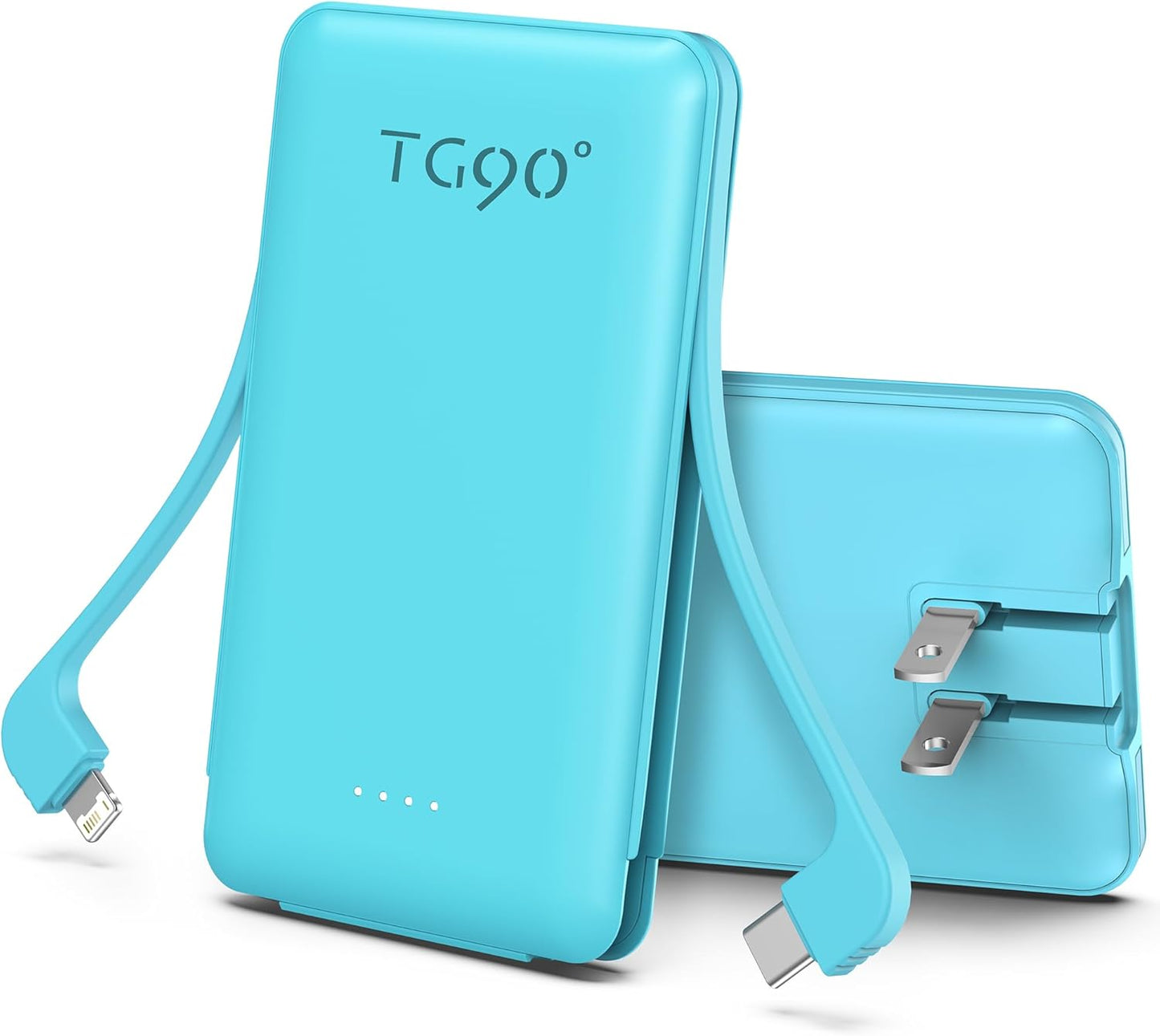 TG90° 5000mAh Portable Charger with Built-in Foldable AC Wall Plug and Cables, USB C Ultra Small Power Bank External Battery Pack Compatible with iPhone 16 15 14 13 12 Samsung S22 S21 Google iPad