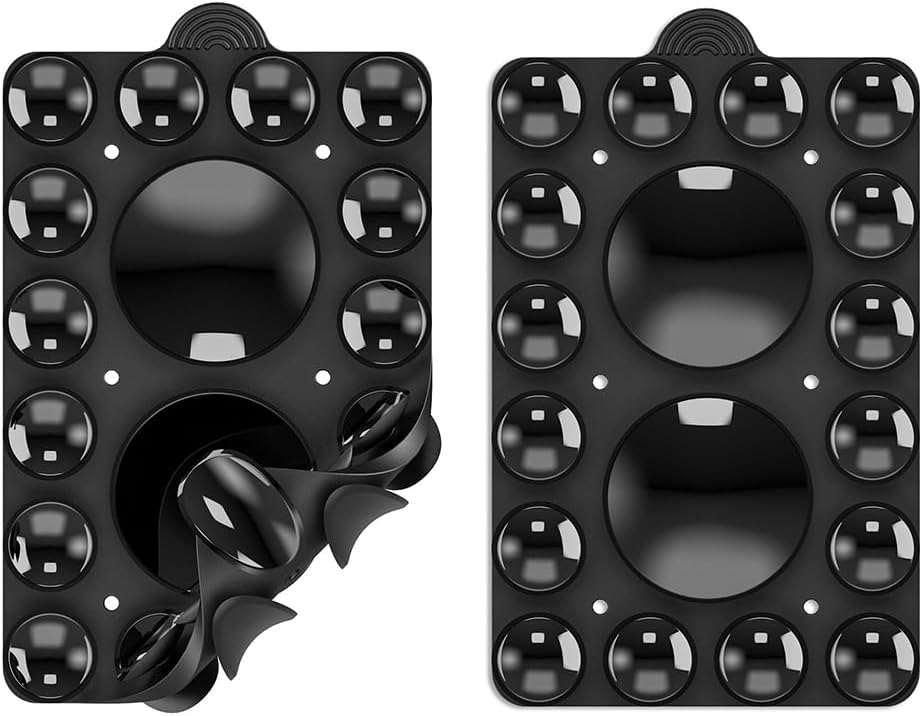 ZYCCER Double Sided Silicone Suction Phone Holder Mount,Compatible with iPhone and Android Cases Hands-Free Mirror Shower Phone Mount Strong Grip Holder (Black, Double Sided 2PCS)