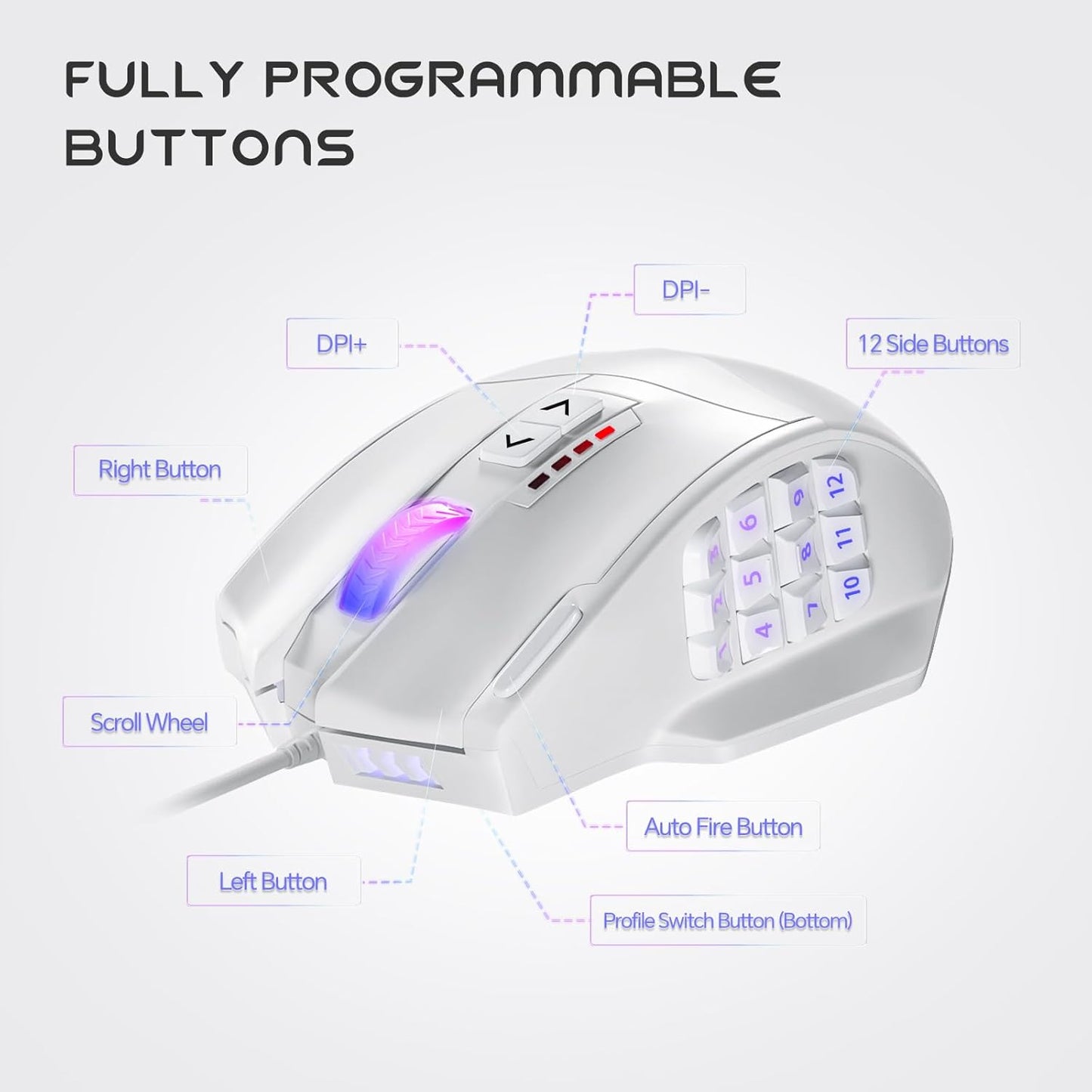 UtechSmart Venus Gaming Mouse RGB Wired, 16400 DPI High Precision Laser Programmable LED MMO Computer Gaming Mice with 12 Side Buttons