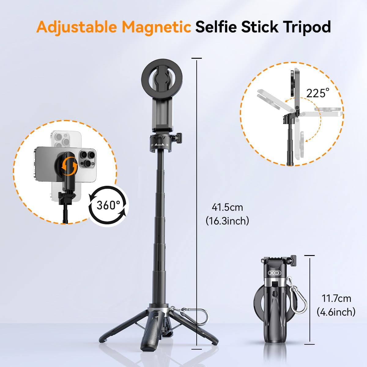 Magnetic Selfie Stick for iPhone,4 in 1 Multifunctional Portable Selfie Sticks Retractable Cell Phone Travel Tripod with Remote Control, Mini Tripod Phone Stand for iPhone 16/15/14/13/12 Series