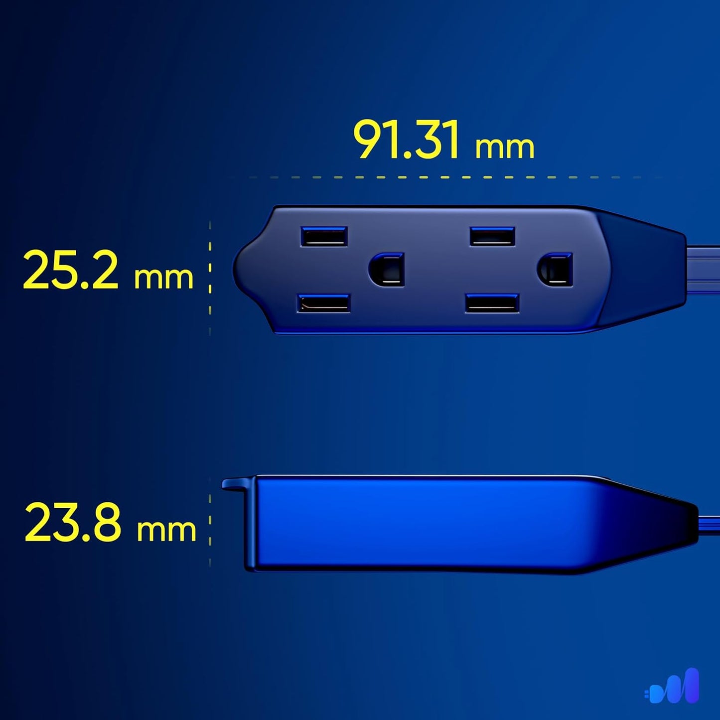 Maximm Cable 3 Ft 360° Rotating Flat Plug Extension Cord/Wire, 16 AWG Multi 3 Outlet Extension Wire, 3 Prong Grounded Wire - Black - UL Certified