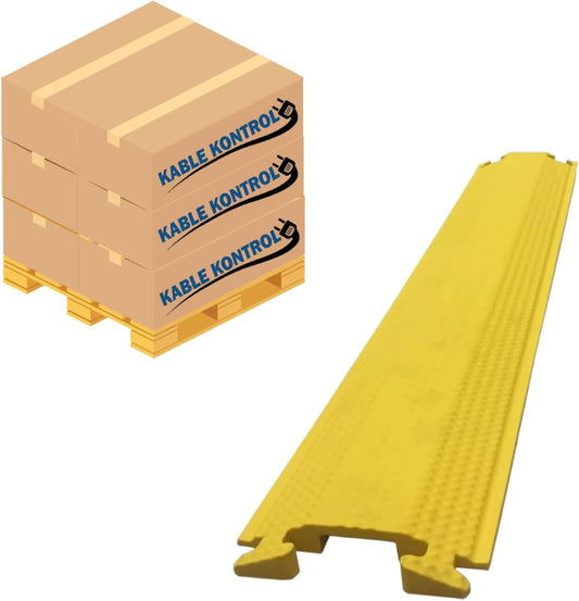 Kable Kontrol Drop Over Floor Cord Cover – 60” Inch Long 1 Channel Cable or Wire Protector – 140 Pcs Bulk Pack - Rubber Ramp for Indoor and Outdoor Use – Yellow