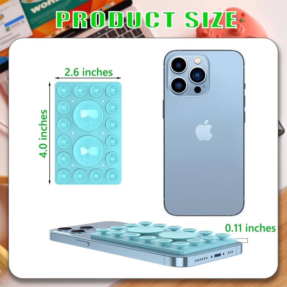 Silicone Suction Phone Holder Mount,Silicon Adhesive Phone Accessory for iPhone and Android, Hands-Free Mirror Shower Phone Holder,TikTok Videos and Selfies (Light Blue, Single Sided)