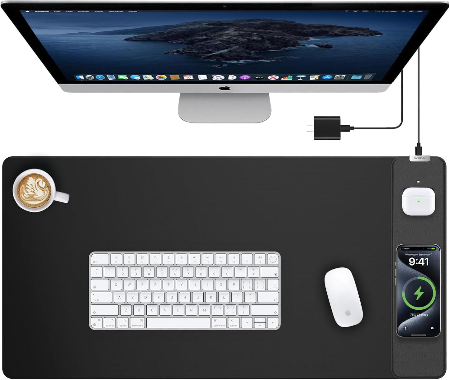 TopMade Mouse Pad with 15W Wireless Charging, Waterproof Gaming Mousepad with Ultra-Smooth Surface, Non-Slip Base, 31.5"x15.75" XXL Large Desk Pad (Includes 20W PD Power Adapter & 6.56ft Woven Cable)