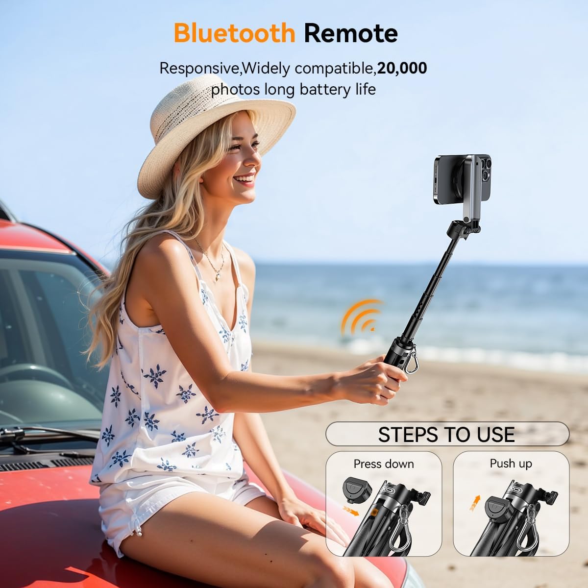 Magnetic Selfie Stick for iPhone,4 in 1 Multifunctional Portable Selfie Sticks Retractable Cell Phone Travel Tripod with Remote Control, Mini Tripod Phone Stand for iPhone 16/15/14/13/12 Series