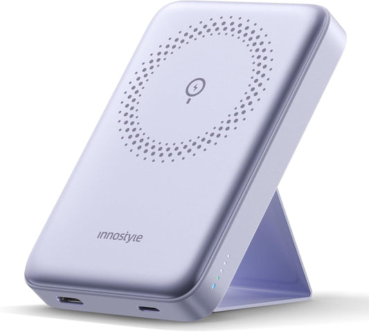 MagSafe Power Bank 10000mAh [3-in-1 with Stand] Wireless Charger, 20W Fast Charging for iPhone 16/15/14 Series, Samsung Galaxy, AirPods | Slim Portable Magnetic Battery | Purple