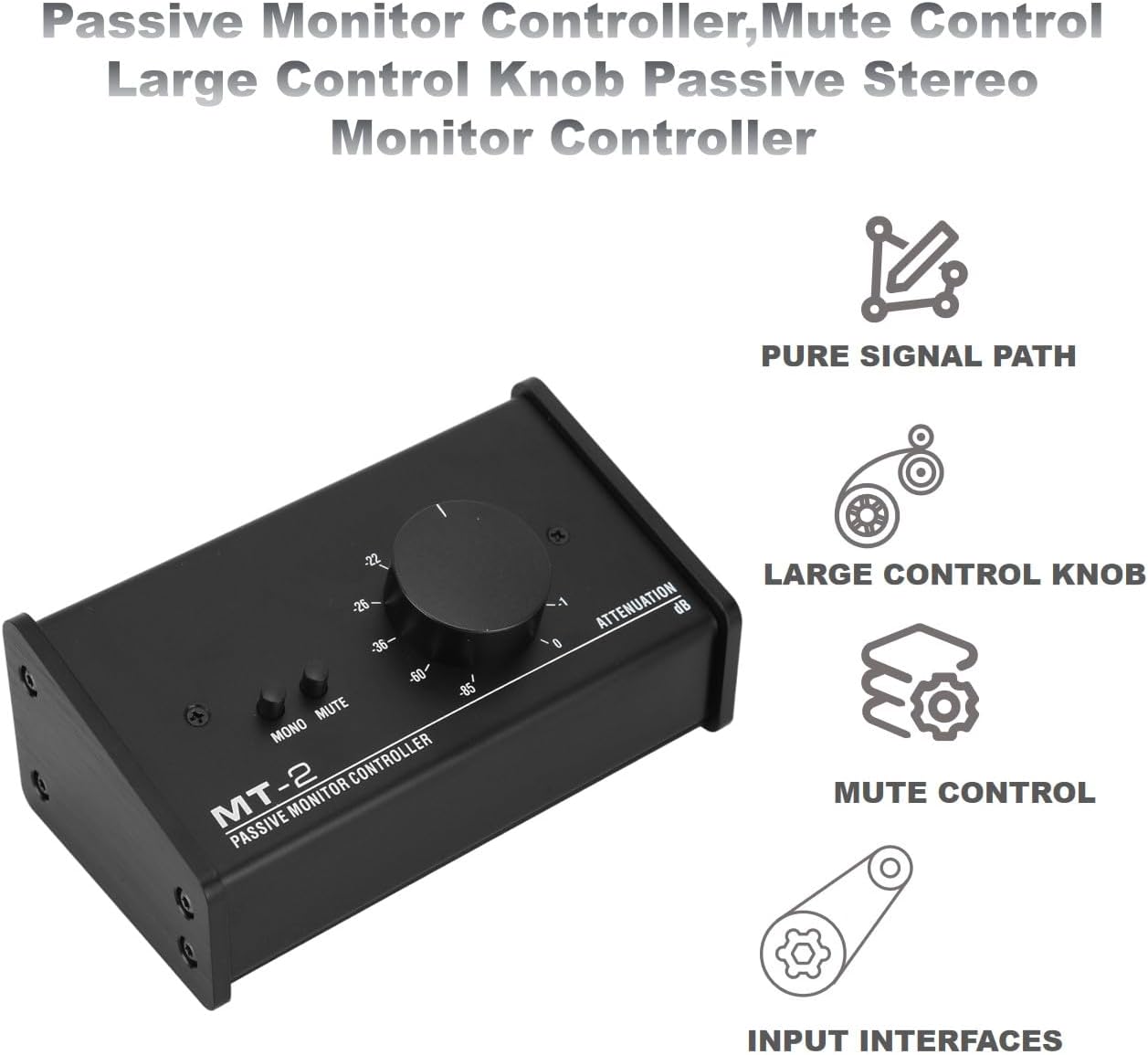 Passive Monitor Controller,Mute Control Large Control Knob Passive Stereo Monitor Controller,Pure Signal Passive Volume Controller,for Studio Monitor