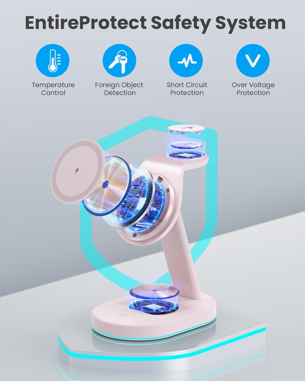 3 in 1 Wireless Charger Charging Station for iPhone,Qi2 Certified 15W Magnetic Charging Stand for Mag-Safe with 30W USB C Adapter&Friendly Night Light for iPhone 16/15/14/13/12,Apple Watch,AirPods