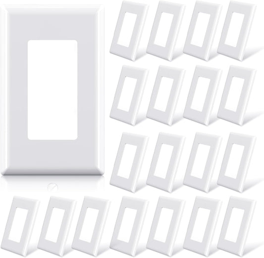 ELEGRP 1-Gang Screwless Decorator Wall Plates, Standard Size Unbreakable Thermoplastic Faceplate Cover for Decorator Receptacle Outlet Switch, UL Listed (20 Pack, Glossy White)