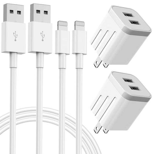 iPhone Charger, 2Pack 2 Port Dual Port USB Cube Wall Charger 2.1A Apple Fast Charging 6FT Nylon Braided Lightning Cable Cord with Plug Compatible with iPhone 14/13/12/11 Pro Max XS XR X 8 7 6S 6 Plus