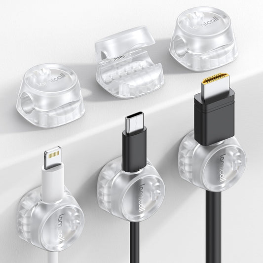 6Pack Cord Organizer, Office Desk Accessories - Lamicall Clear Cable Management Clips, Home Workspace Halloween Organization Accessories, Nightstand Desk Decor, Dorm Room Desktop Gadget Essentials