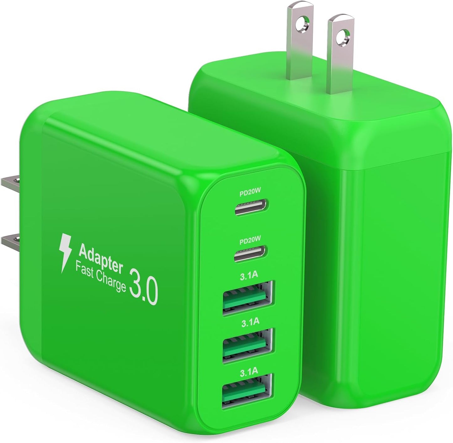 50W USB C Wall Charger Block,5-Port C Charger Fast Charging Block PD Power Adapter +QC 3.0 Multiport Type C Box Charger Cube USB A Wall Plug for iPhone 16/15/14/13 Pro Max Plus,Samsung(Green)(2-Pack)
