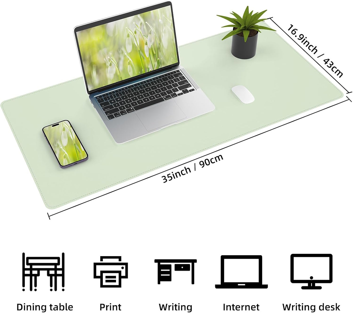 Leather Desk pad Protector, Large Desk mat with Natural Cork & PU Leather,Mouse pad,Non-Slip Office Desk Mat,Waterproof Desk Writing Pad for Office and Home (35in*17in, Light Green)