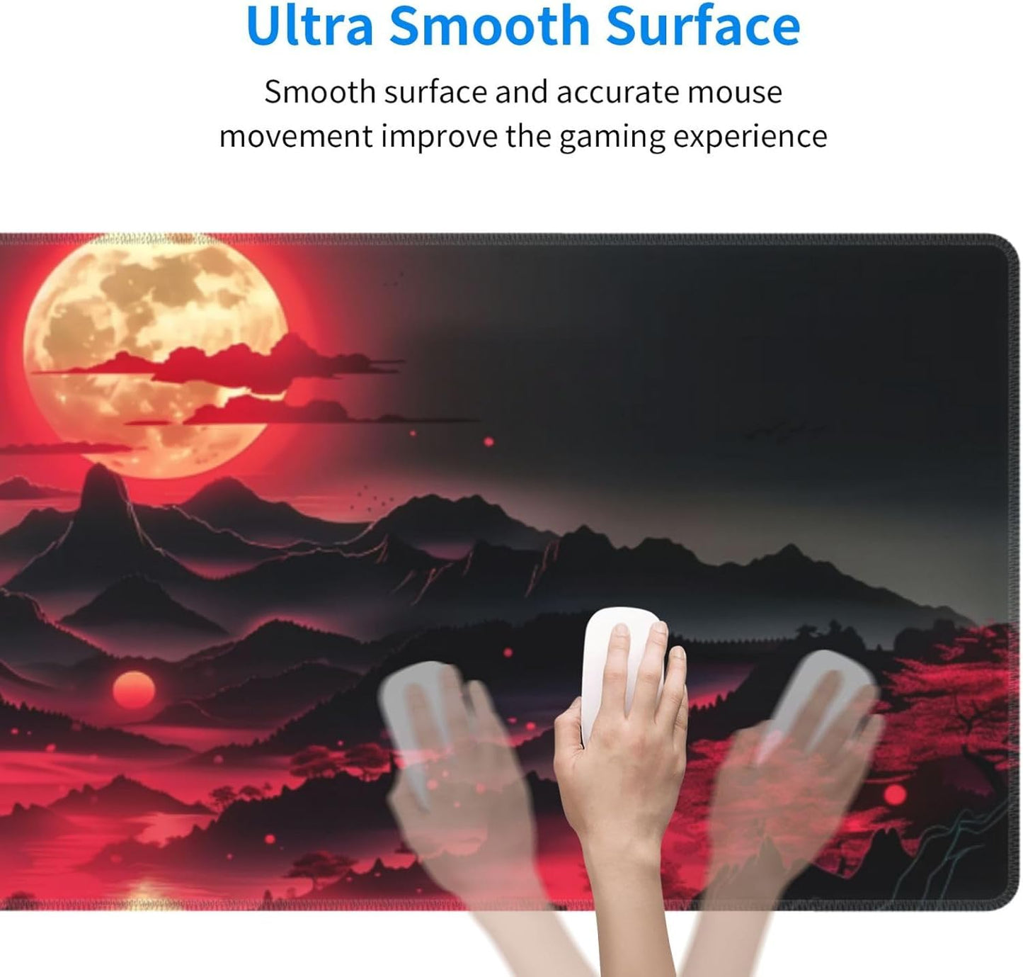 Extended Gaming Mouse Pad, Large Desk Mat XL Anime Mouse Pad Waterproof with Stitched Edges, Non-Slip Desktop Pad for Home and Office, Level Up Your 31.5x11.8 Inch (Darkness Red Moon3)