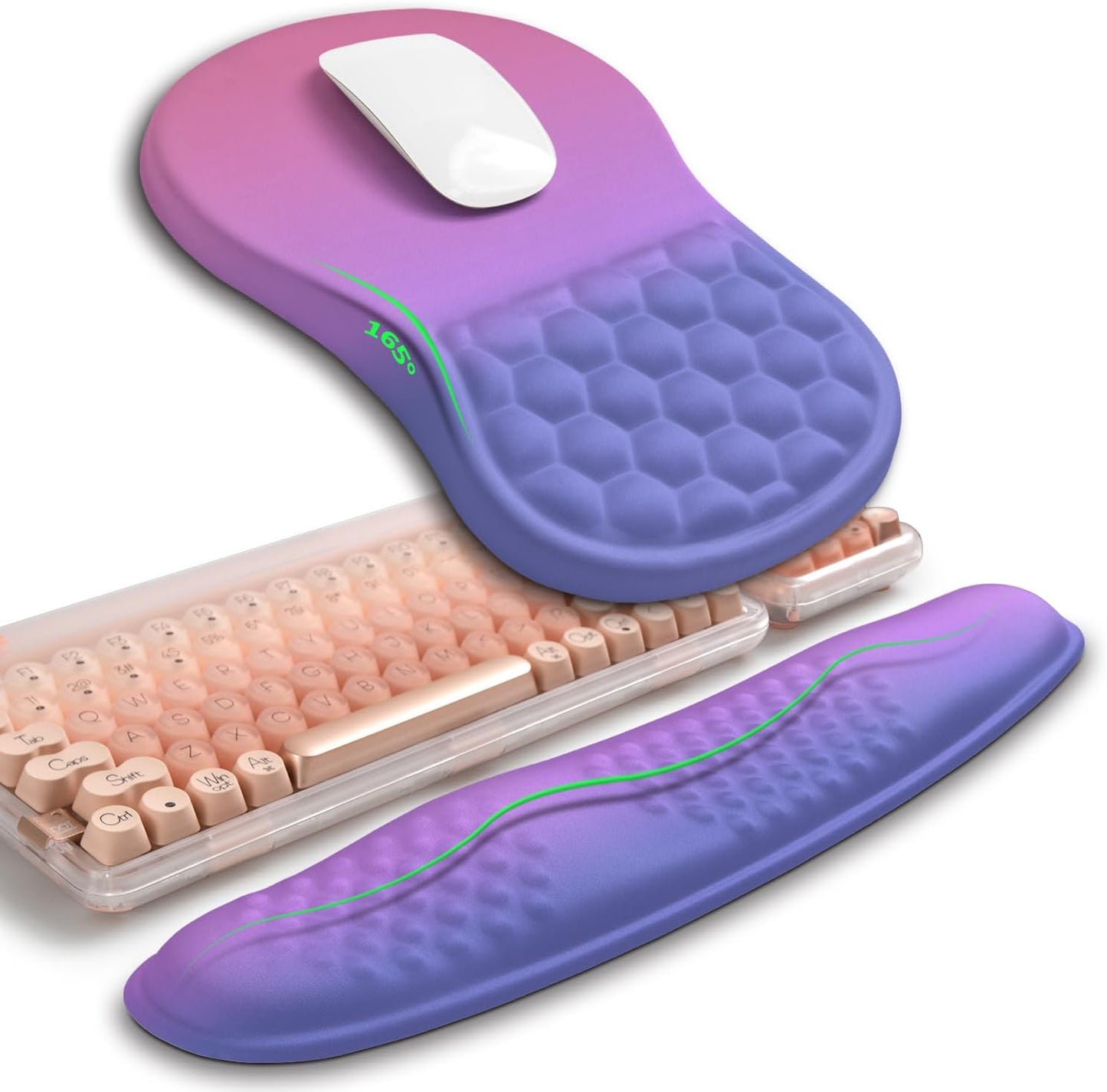 Hokafenle 2in1 Combination, Wave Keyboard Wrist Rest and Ergonomic Curvature Mouse Pad Wrist Support for Relieve Wrist Pain, Filled with Soft Cushion Memory Foam, Gradient Blue Purple