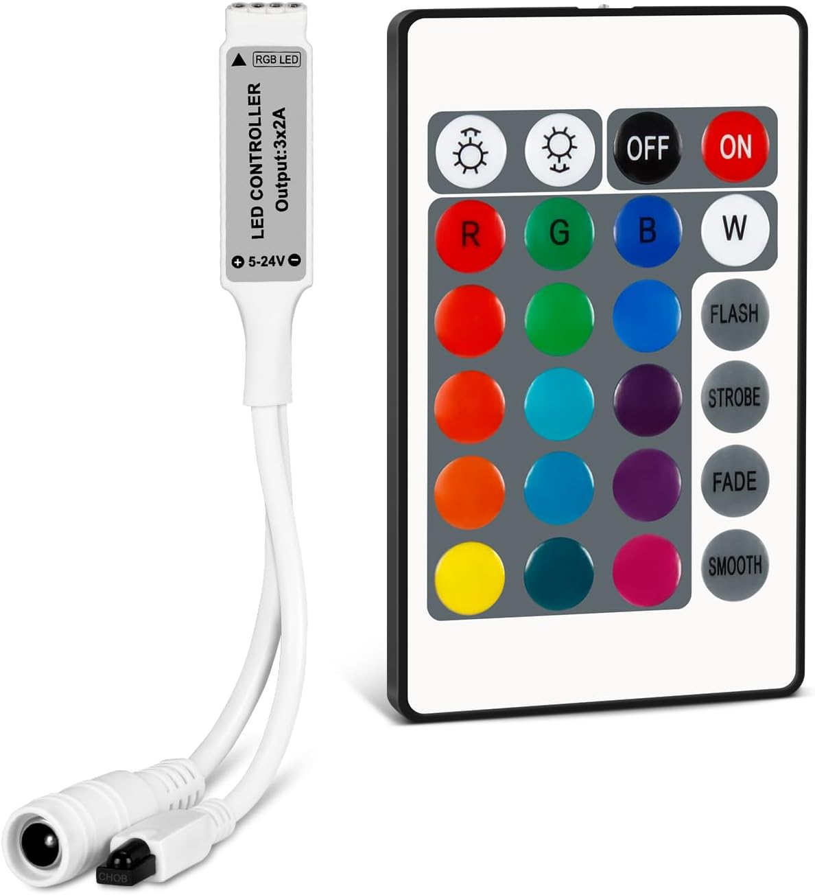 RGBZONE Mini 4 PIN LED Controller, 24 Keys IR Wireless Remote Control, DC 5V-24V RGB LED Light Strips Controller for SMD 3528 5050 5630 Light Strips