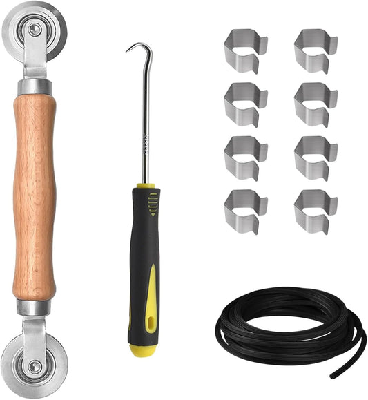 BAYTORY Window Screen Repair Kit, Steel Roller Tool with Bearing, Spline Removal Hook, 32ft Retainer Spline and 8Pcs Screen Clips Replacement for Installing Door Mesh Screens