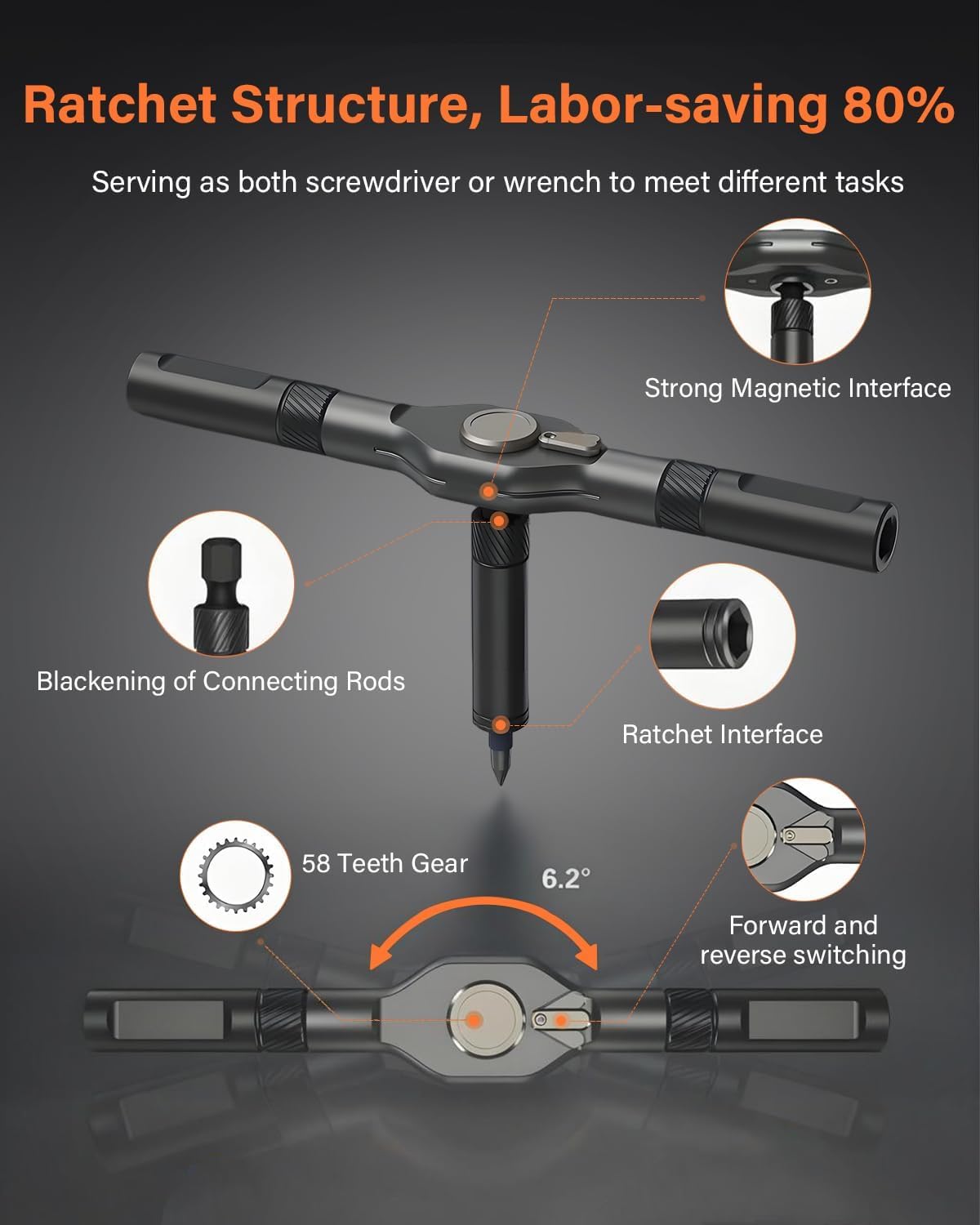 42 in 1 Magnetic Screwdriver, Screwdriver Set, Multi Bit Ratcheting Screwdriver Set with Storage Case Repair Tool Kit for Computer, Eyeglass, Bicycles, Watch, Ring Doorbell, Furniture and DIY (Orange)