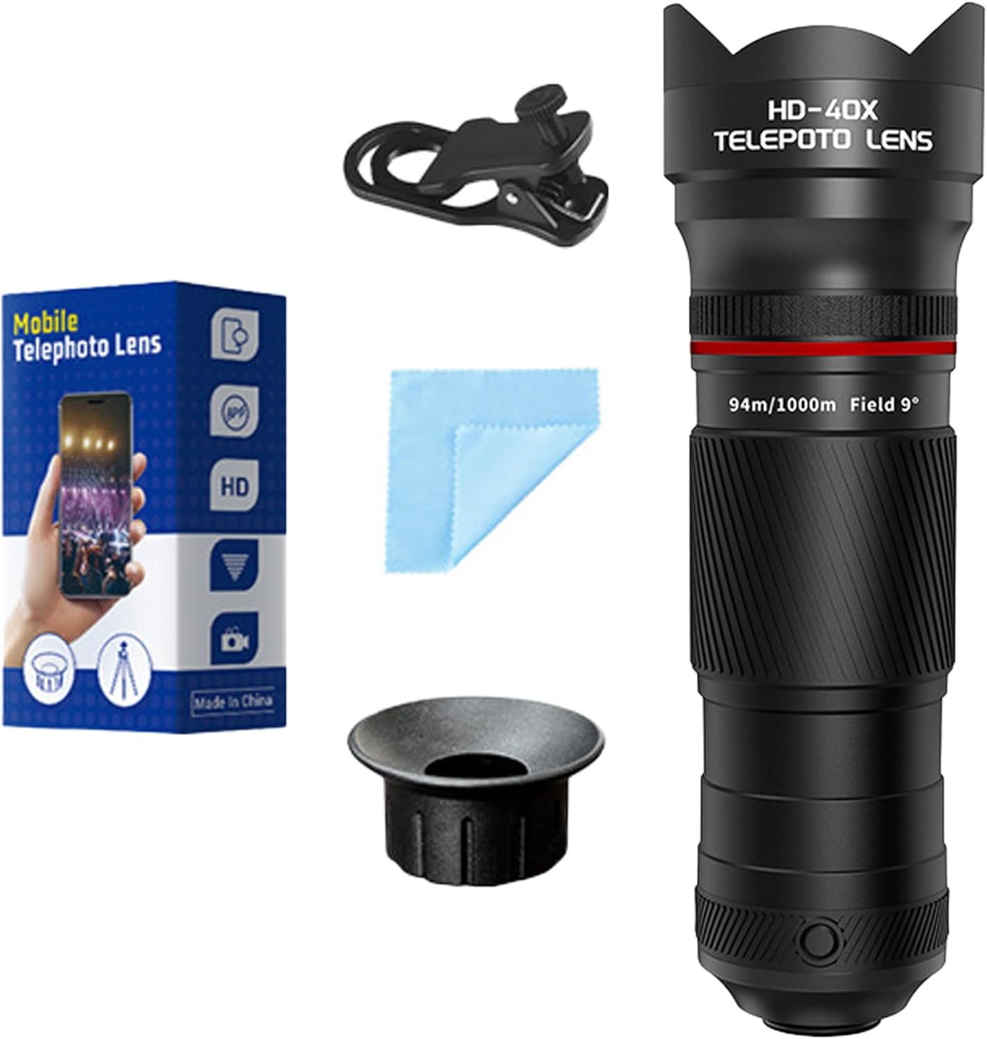 40X Telephoto Lens for iPhone Android Phones, 2-in-1 Mobile Phone Camera Lens Kit with Universal Clip, HD Magnifier for Smartphone Photography - Compatible with All Smartphones