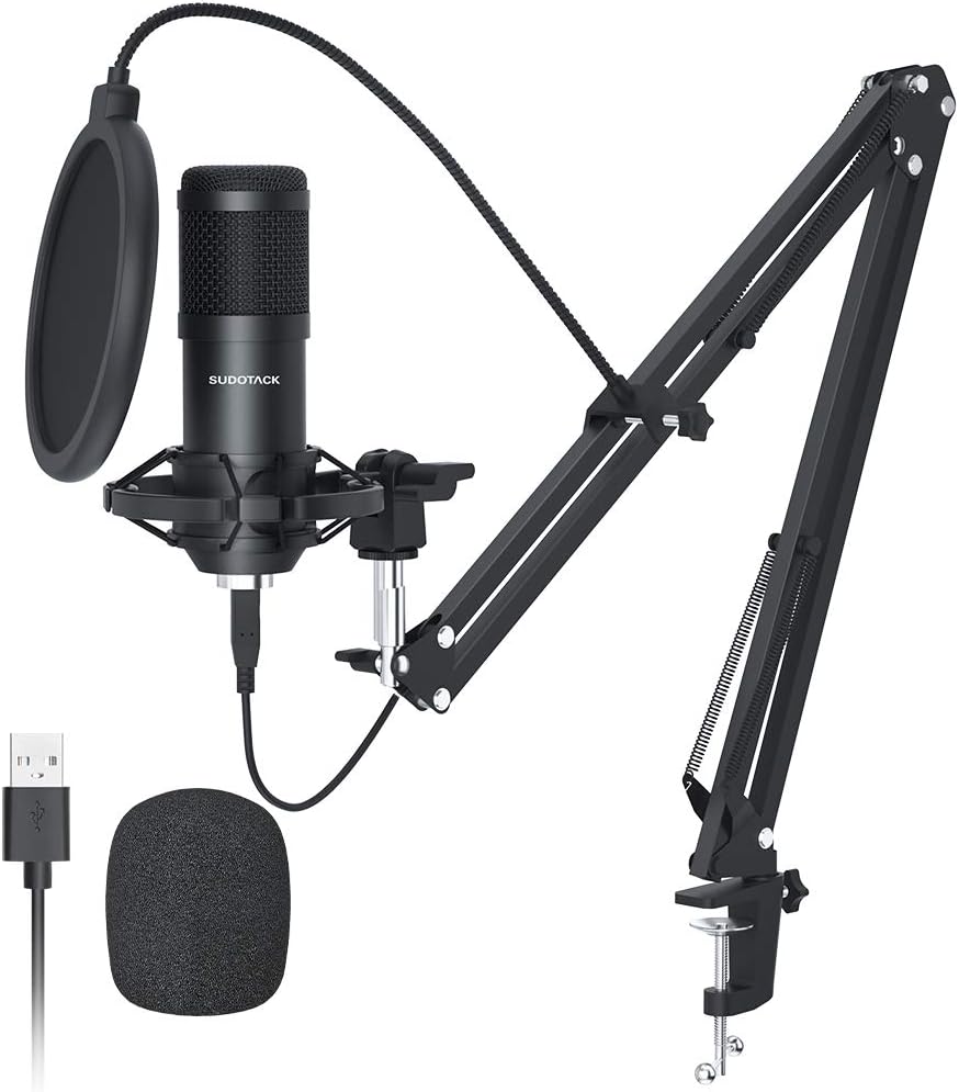SUDOTACK USB Condenser Podcast Microphone for PC: Studio Microphone Kit with 192KHz/24bit Professional Sound Chipset Cardioid for Recording, Streaming, Gaming, Voice-Over, YouTube, Skype, Twitch