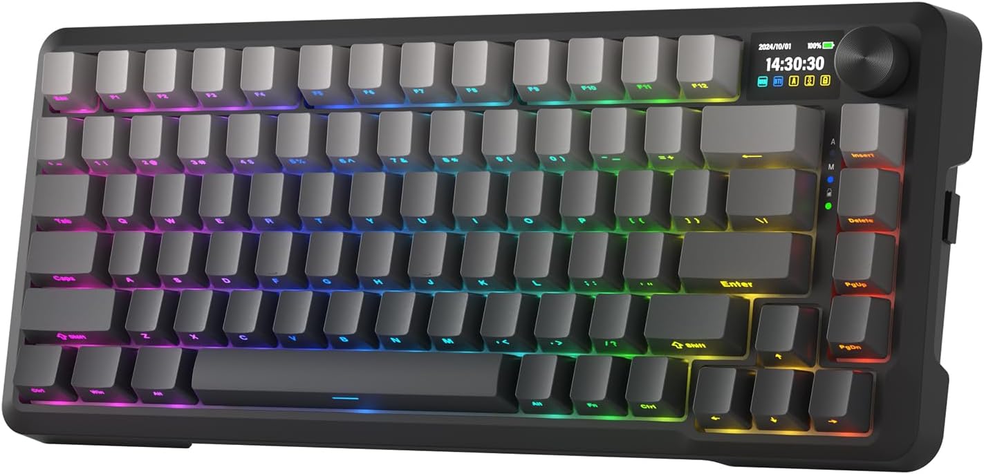 Redragon K724 PRO Wireless Gasket Gaming Keyboard w/Hype 1.14’’ TFT Screen & Knob, 81-Key 75% Mechanical Keyboard, 5-Layer Noise Dampening, Hot-Swap South-Facing RGB Socket, Gradient PBT Keycaps
