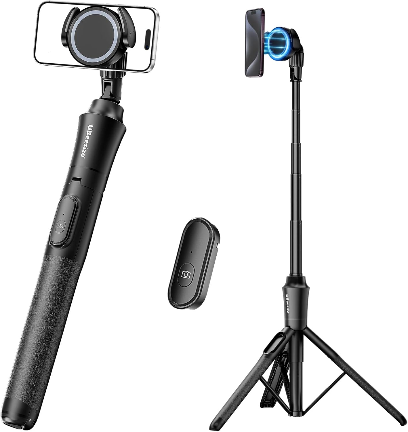 UBeesize 62'' Magnetic Selfie Stick Tripod with Wireless Remote, Extendable Phone Stand, Compatible with MagSafe for iPhone 15 14 13 12 and Android Phones