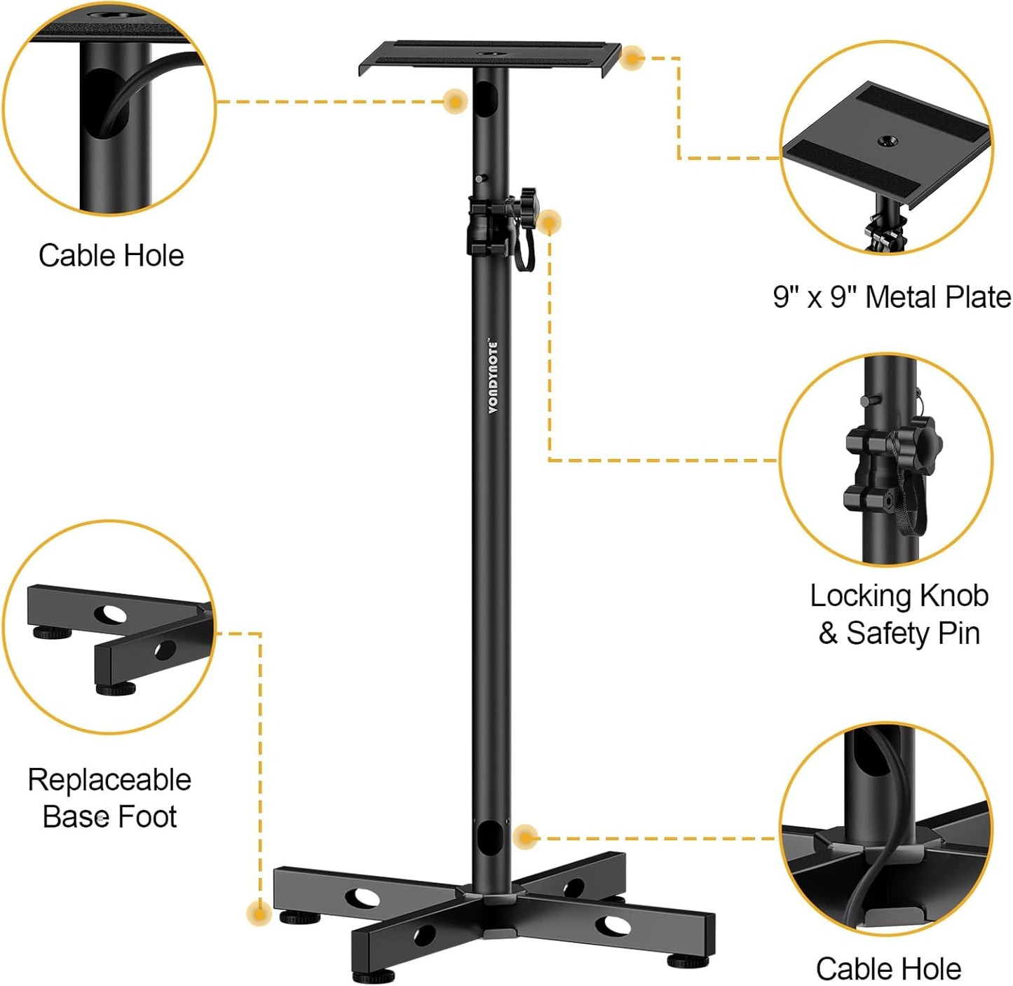 Set of 2 Studio Monitor Stands Adjustable Height Speaker Stands with Cable Management