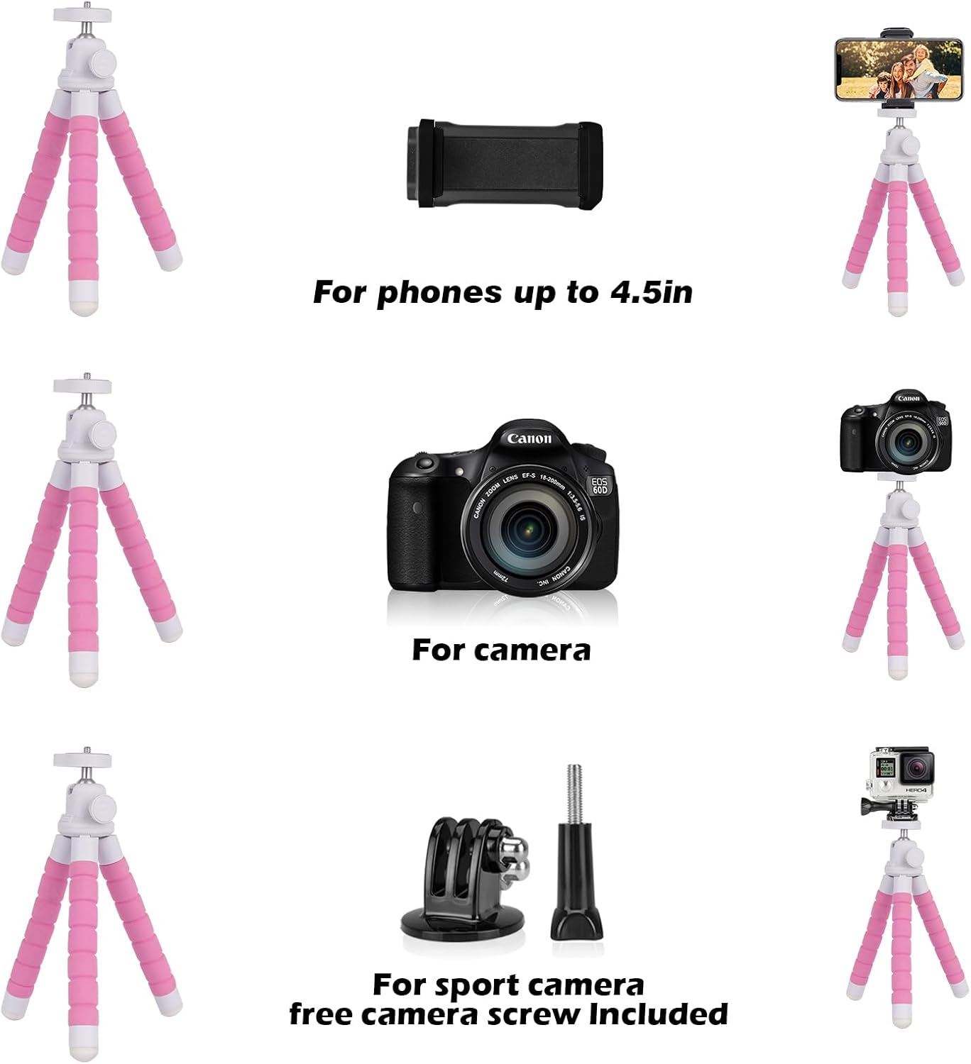 UBeesize Flexible Phone Tripod with Wireless Remote and Clip, Cell Phone Stand for Video Recording (Pink)