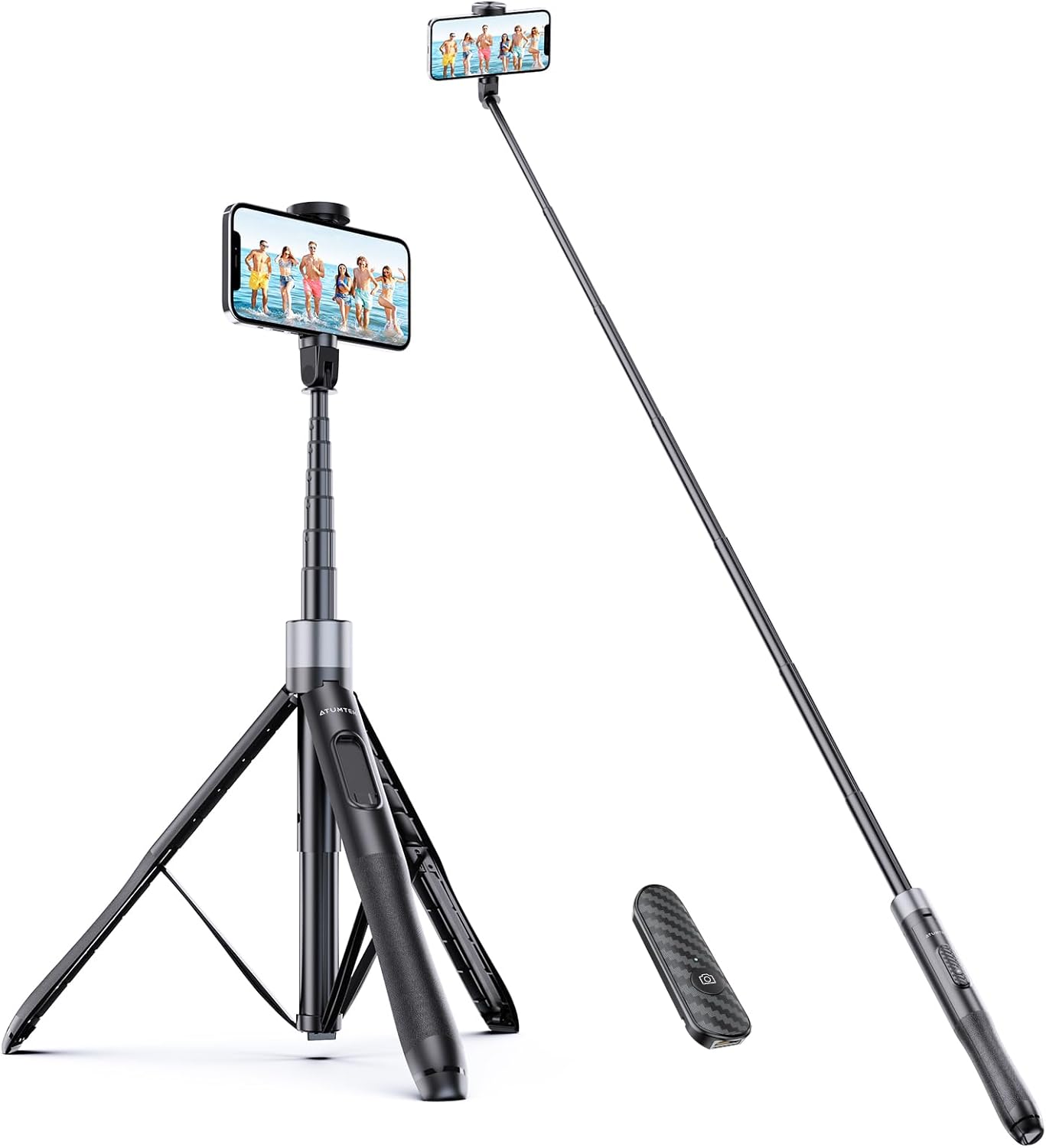 ATUMTEK 60" Selfie Stick Tripod, All in One Extendable Phone Tripod Stand with Bluetooth Remote 360° Rotation for iPhone and Android Phone Selfies, Video Recording, Vlogging, Live Streaming, Black