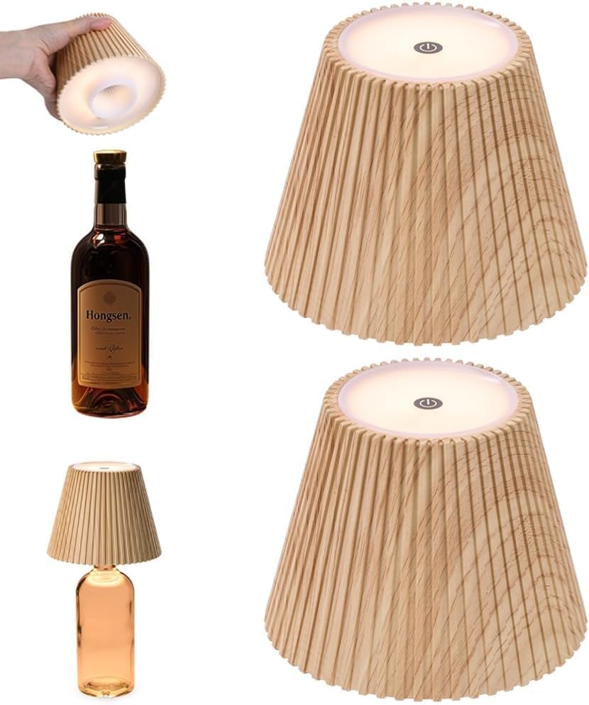 WILIT 2 Pack Wireless Bottle Lamp Shades for Table Lamps, 3 Level Brightness Bottle Lights for Liquor Bottles, Rechargeable Bar Signs for Home Bar,Table Decor for Living Room,Gifts Baskets for Women