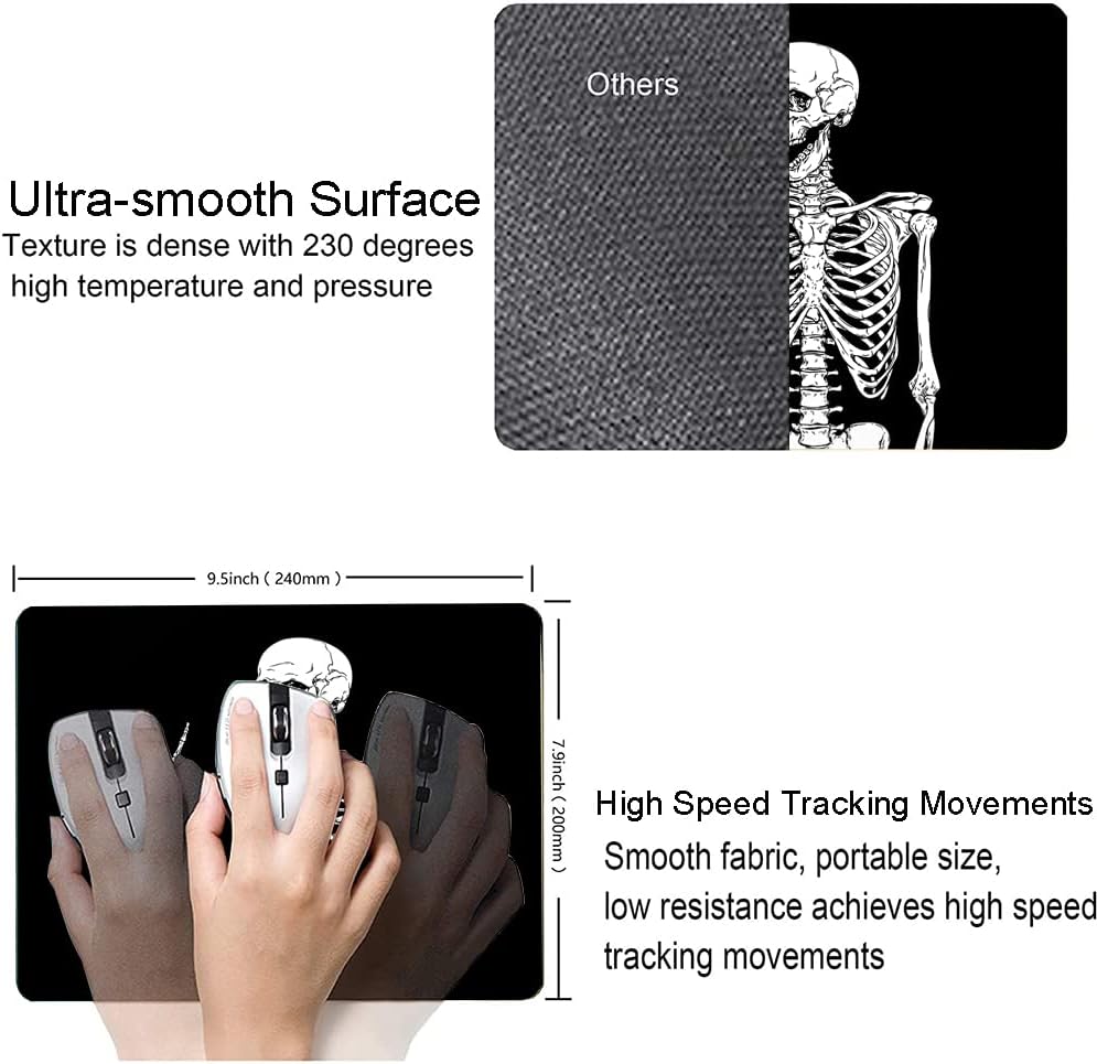 IMAYONDIA Black Human Skeleton Mouse Pad - Square Waterproof Non-Slip Rubber Base MousePads for Computer Laptop