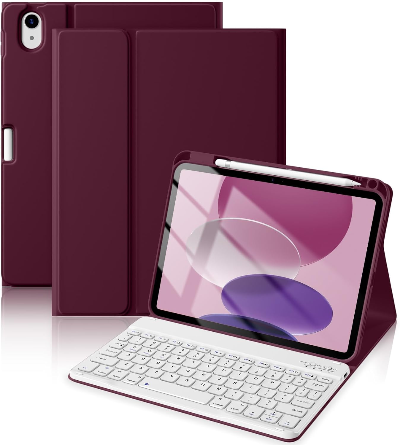 for iPad 10th Generation Case with Keyboard 10.9 Inch 2022/iPad (A16) 11th Gen 11 Inch 2025 - Magnetic Detachable Keyboard, Stain Proof Cover, Smart Folio Case with Pencil Holder - Burgundy