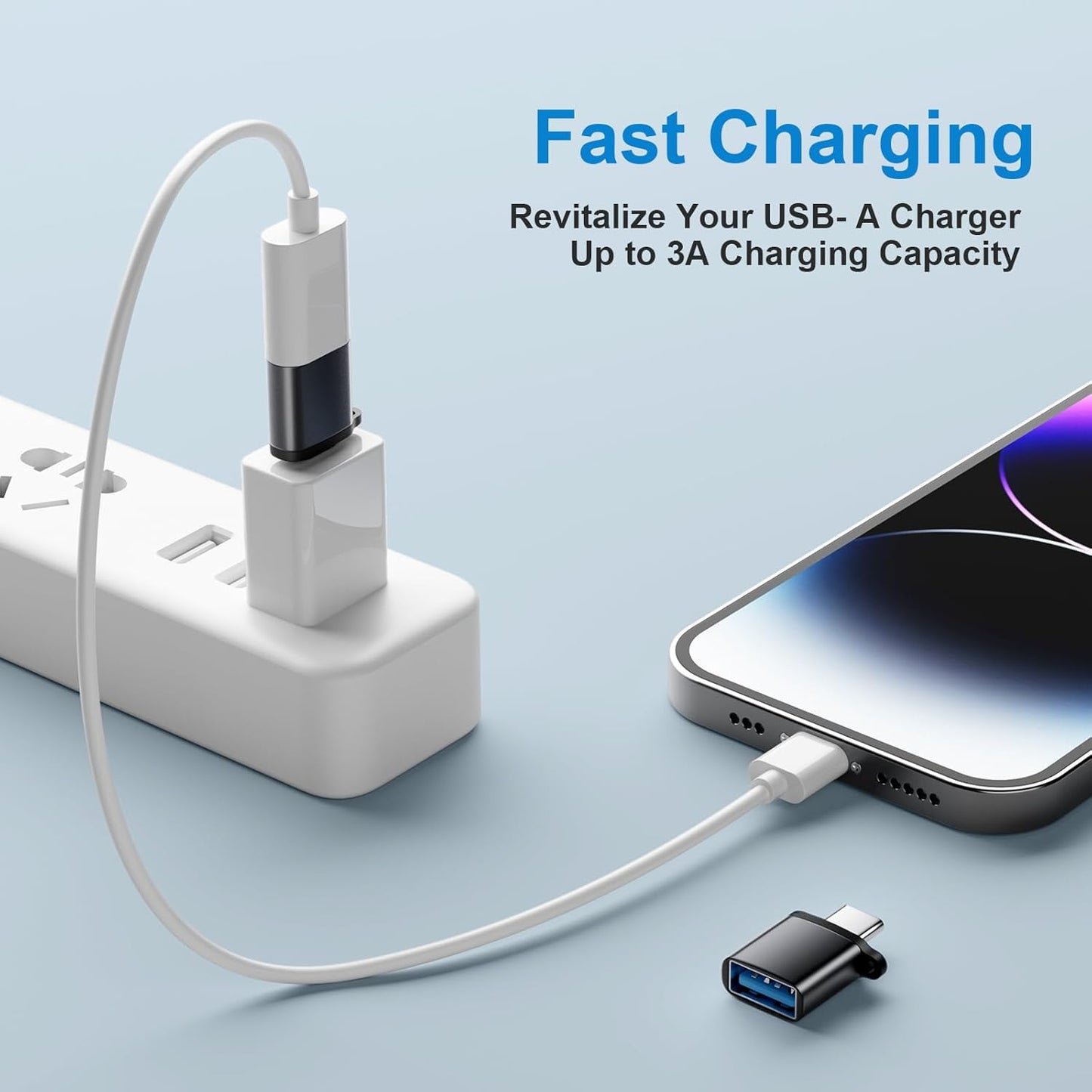 USB C to USB A Adapter 6 Pack,USBC to USB Adapter,TypeC Male USBA Female 3.0 Adaptor,USBC OTG Adapters for iPhone 16 15,MacBook Pro,iPad,Samsung Galaxy,Black