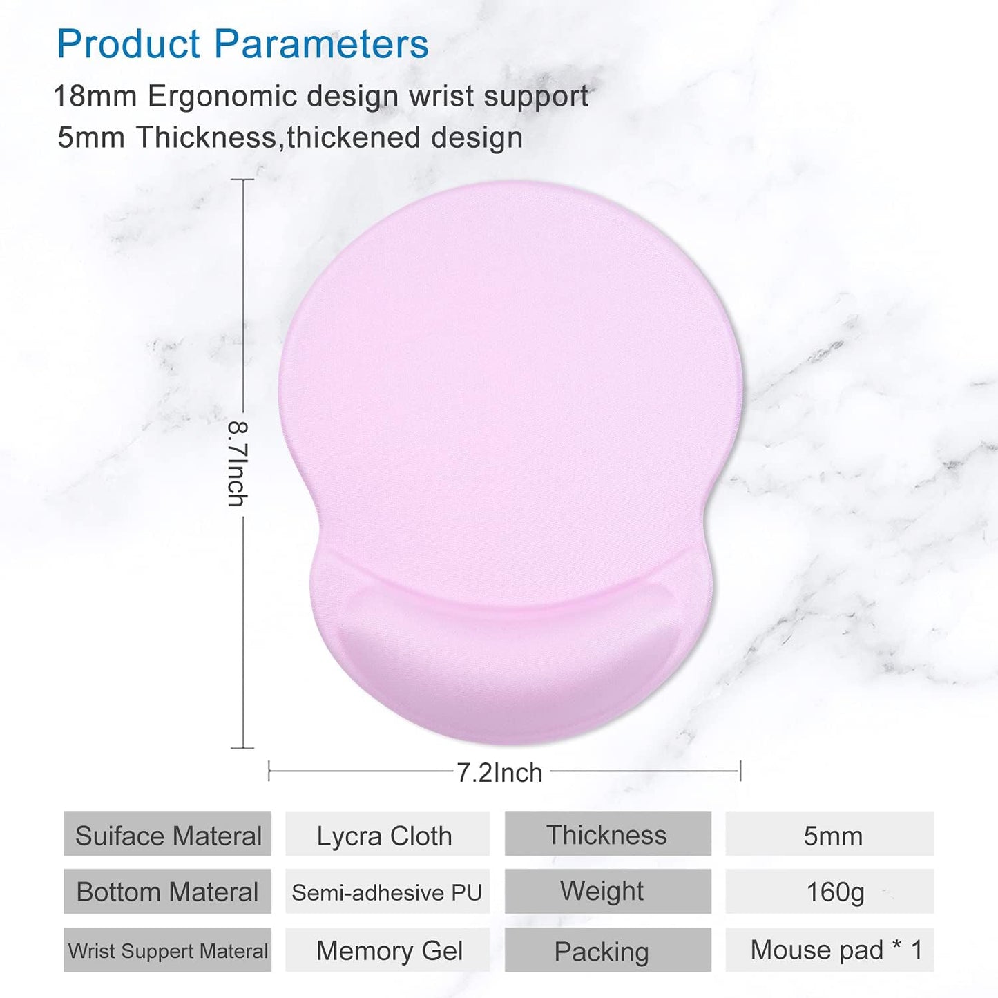 ITNRSIIET Ergonomic Mouse Pad with Gel Wrist Support Small Wrist Rest Smooth Surface Non-Slip PU Base Comfortable Office Supplies Pain Relief, 8.7 x 7.2 inches, Purple