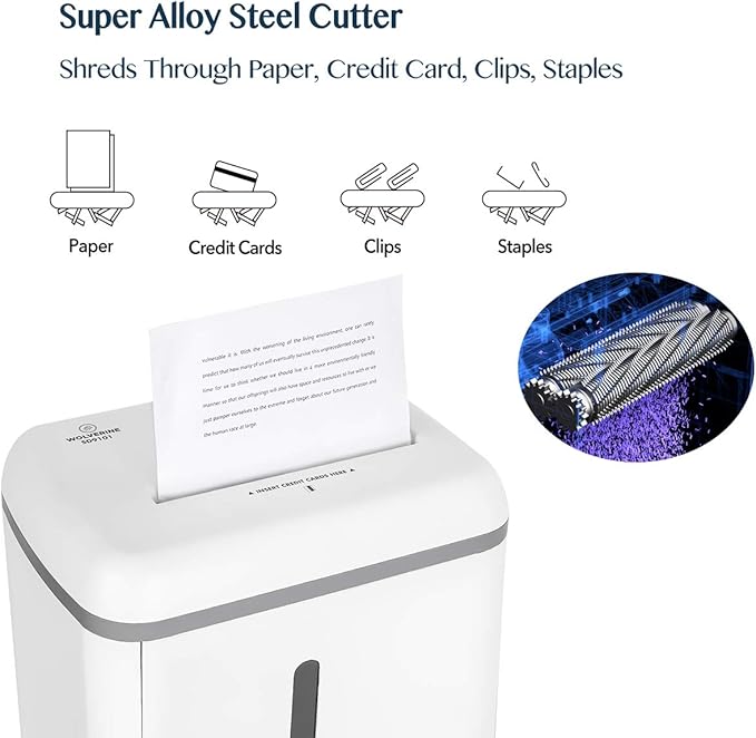 WOLVERINE 8-Sheet Super Micro Cut High Security Level P-5 Ultra Quiet Paper/Credit Card Home Office Shredder with 4.5 gallons Pullout Waste Bin SD9101 (White)