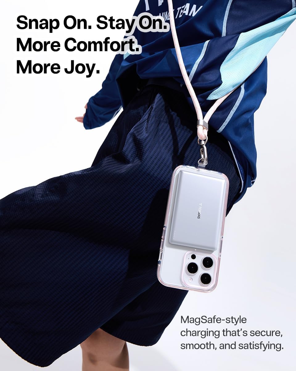 TORRAS Magnetic Portable Charger, 5,000mAh Wireless Power Bank with USB-C Cable, [Ultimate Slim] Fast Charging Durable Battery Pack for iPhone 15 Pro Max /15 Pro/15/14/13/12, Silver White