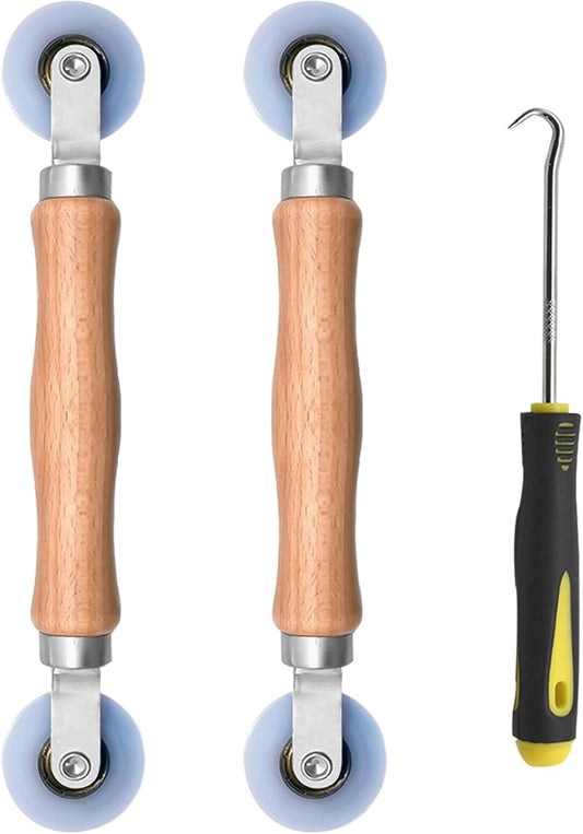 BAYTORY 3Pcs Screen Tool, Window Screen Spline Roller Tool with Wooden Handle and Nylon Bearing Wheels, Mesh Screen Door Repair Kit Durable and Easy to Use