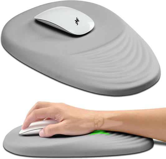 Hokafenle Ergonomic Mouse Pad Wrist Support, Terraced Slope Carpal Tunnel Wrist Pad for Mouse with Unibody Memory Foam, Wrist Rest Pain Relief Mousepad (Silvery White, 11.8x7.9 in)