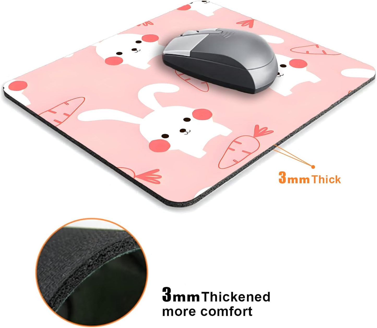 Pink Kawaii Rabbit Mouse Pads for Desk, Portable Wireless Computer Mouse pad Small Design with Women, Non-Slip Rubber Base Laptop Mousepad 9.5" x 7.9" Smooth Surface for Office & Travel
