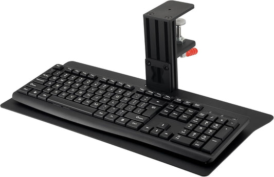Quick Release Keyboard Desk Mount, Clamp-on Adjustable Tray,18.5x8.7 Inch, Extra Sturdy Single Clamp Design, Height Adjustable Ergonomic Typing for Office, Home, Gaming - Save Desk Space, Special Use