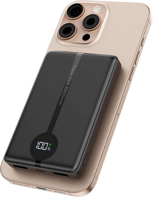 Magnetic Portable Charger, 16800mAh Wireless Power Bank, with 20W USB-C Fast Charging and LED Digital Display Magnetic Battery Pack, Compatible with iPhone 16/15/14/13/12 Full Series (2025)