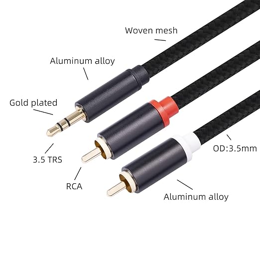 (16.5 FT / 1 Pack) 3.5mm to RCA Cable,3.5mm Male to 2RCA Male Audio Stereo Cable for Smartphones, MP3, Tablets, Speakers, HDTV